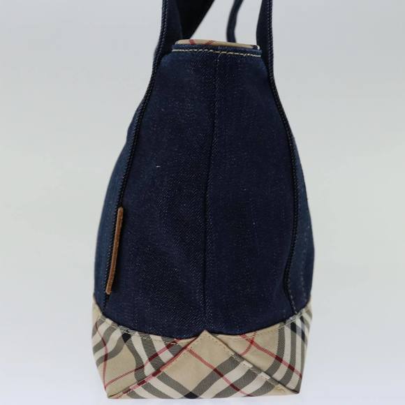 BURBERRY Nova Check Blue Label Hand Bag Denim Navy Beige Auth bs13210 - Picture 4 of 16
